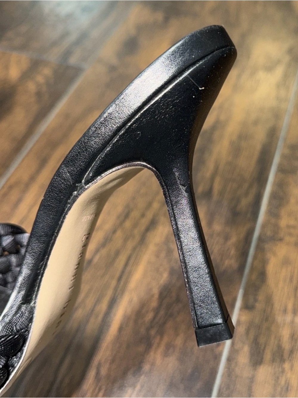 Gianni Bini Leather braided mule heels Square Peep Toe Black Women’s Size 7M - Picture 6 of 6